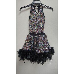 A Wish Come True Dance Costume Youth LC Sequin Houdini Shortall&Boa Skirt 25405N